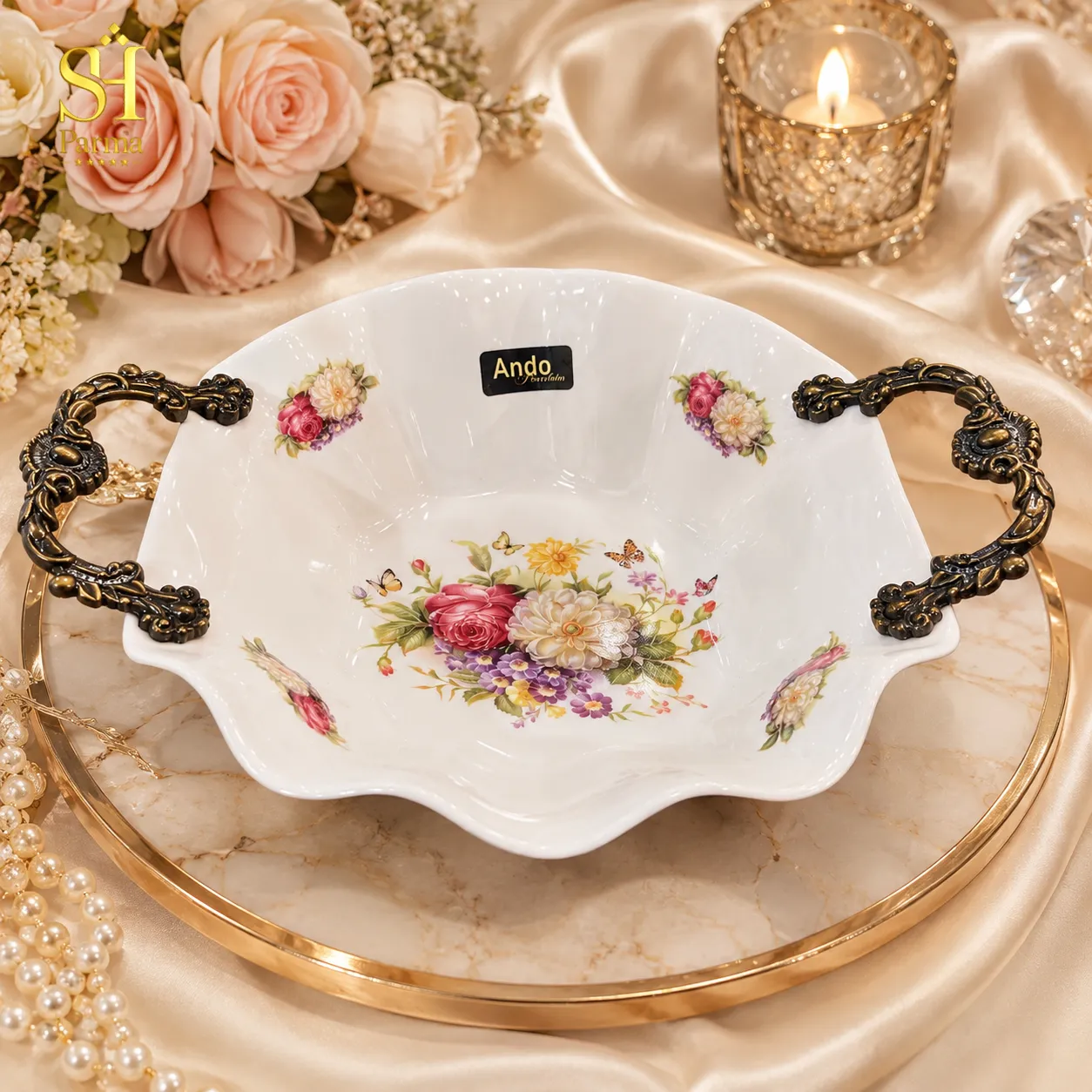 کاسه میوه خوری سولو دسته دار طرح گل - 8813