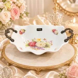 کاسه میوه خوری مروارید دسته دار گل - 8818