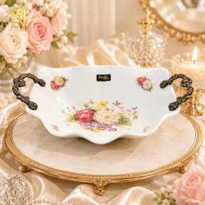 کاسه میوه خوری مروارید دسته دار گل - 8818