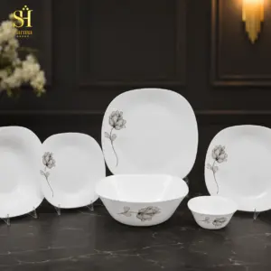 سرویس آرکوپال ۲۶ پارچه برند پارما بدنه مربع طرح رزگلد لب سفید | ۶ نفره