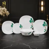 سرویس آرکوپال ۲۶ پارچه برند پارما بدنه مربع طرح لاله فیروزه ای لب سفید | ۶ نفره