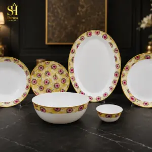 سرویس آرکوپال ۲۶ پارچه برند پارما بدنه گرد طرح فرانسوا کرمی لب سفید | ۶ نفره