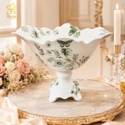 کاسه میوه خوری پایه دار طرح پرنده سبز