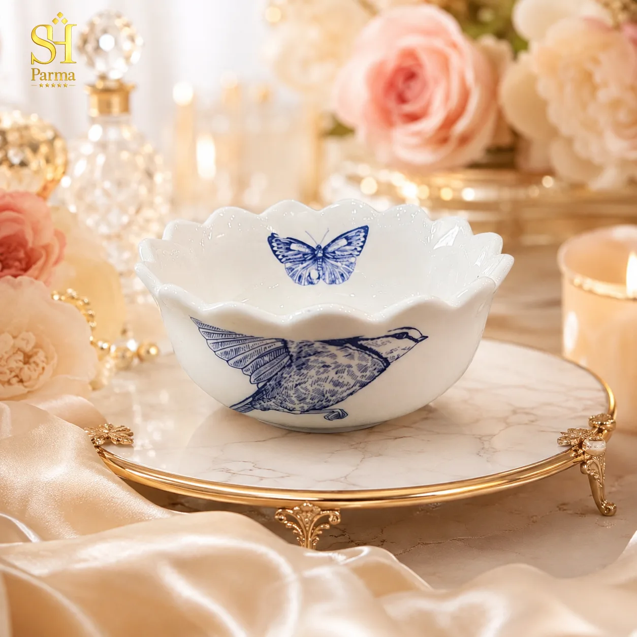 پیاله آجیل طرح پرنده آبی