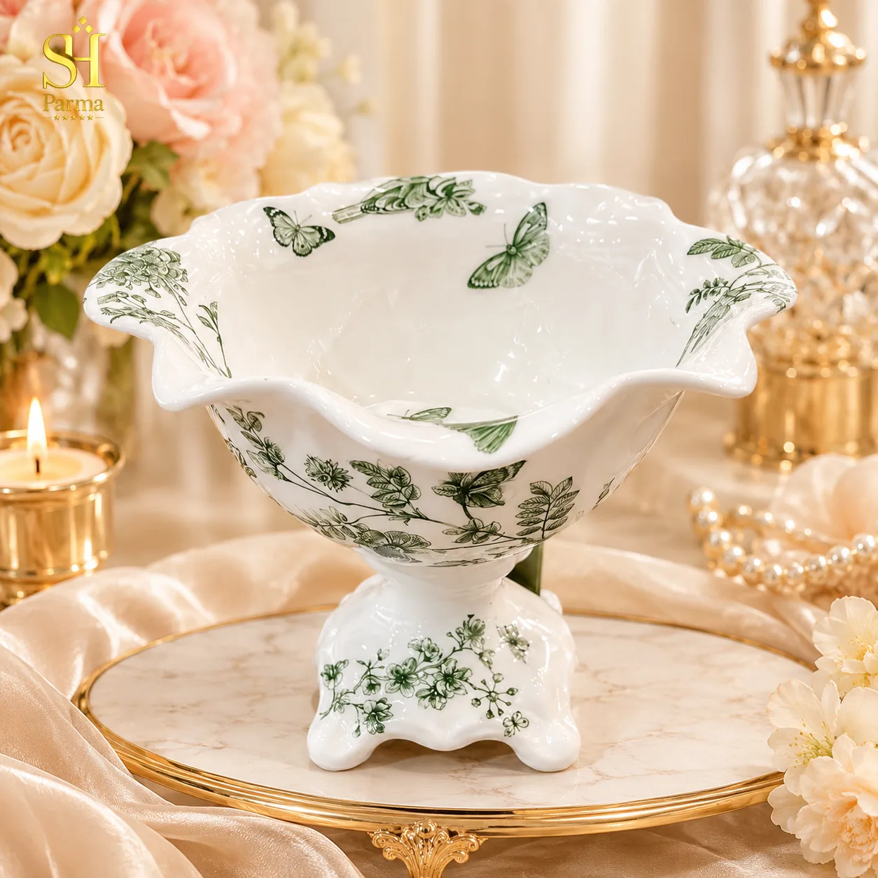 آجیل خوری پایه دار طرح پرنده سبز