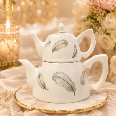 کتری و قوری چینی طرح پر مشکی